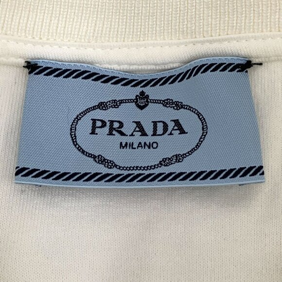 Prada White Triangle Logo Relief Round Neck Short Sleeve T-Shirt Size S - Picture 6 of 8